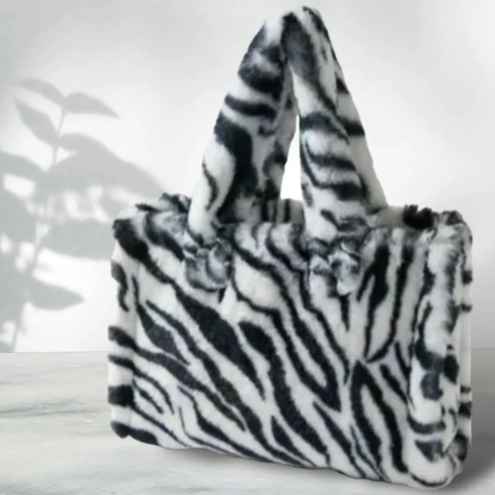 Urban Outfitters Faux Fur Medium Zebra Print Tote Bag - NWOT